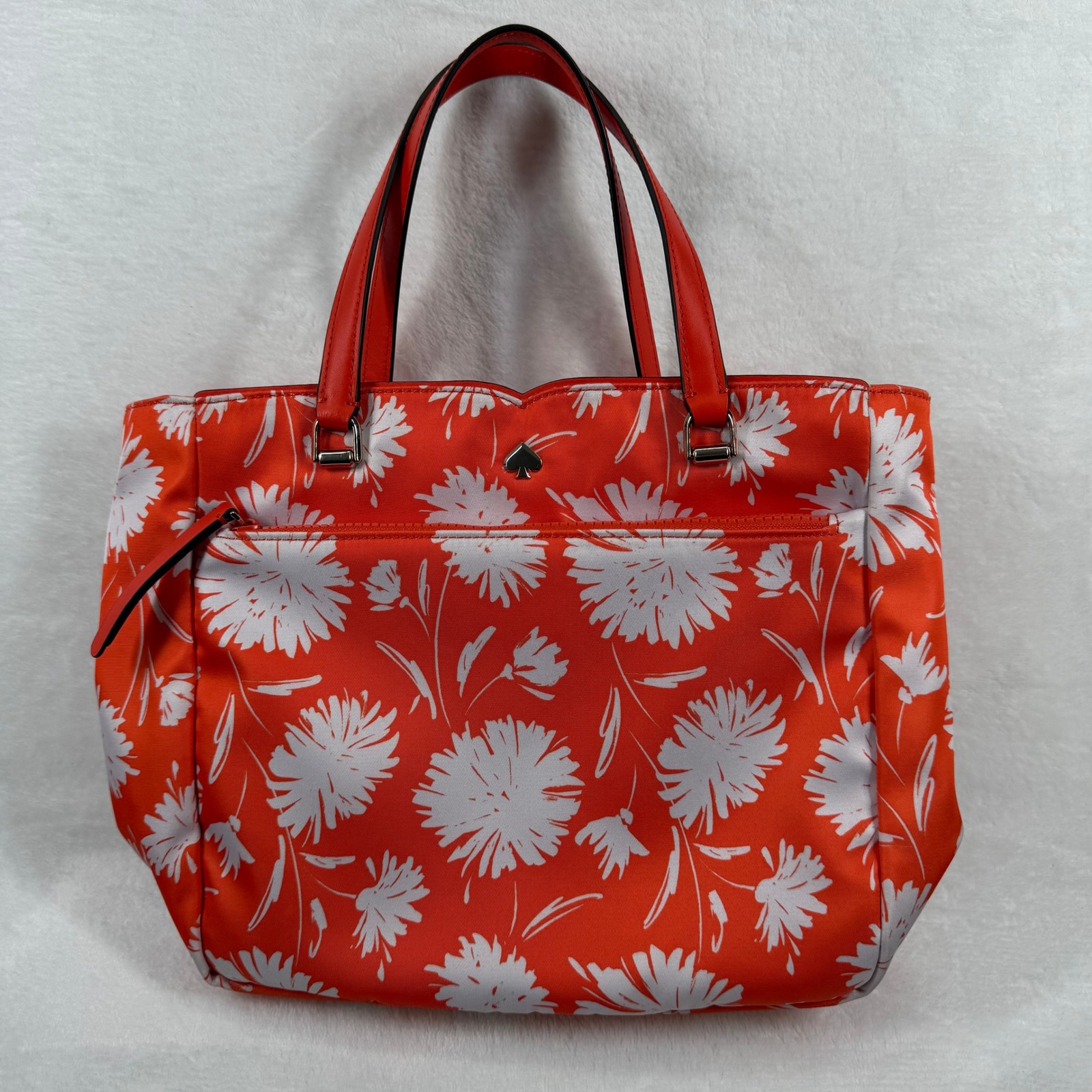 Nwot Kate Spade New York Orange White Floral Daisy Nylon Tote Bag Satchel Read